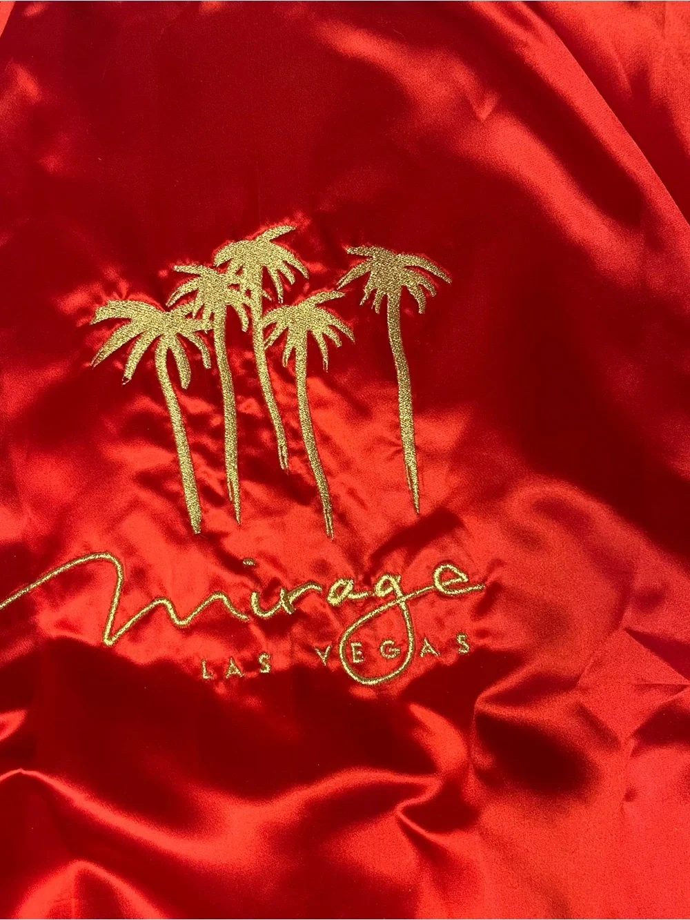 MIRAGE Las Vegas Vintage Number Jacket Red Satin 90’s Size XXL Embroidered